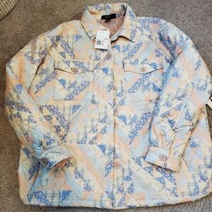 Forever 21 Pastel Quilted Patchwork Shacket in Blue & Peach